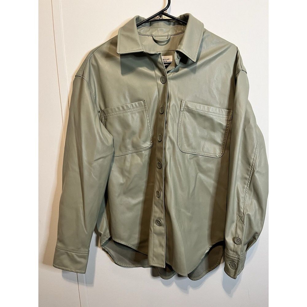 American Eagle Faux Leather Motorcycle shacket sage Size Small lined lightweight